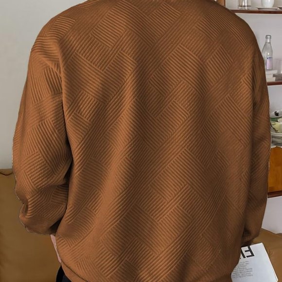 Men Men's Crewneck Sweat Soild‎ Color Geometric Texture Long Sleeve Casual Shirt - Picture 4 of 6